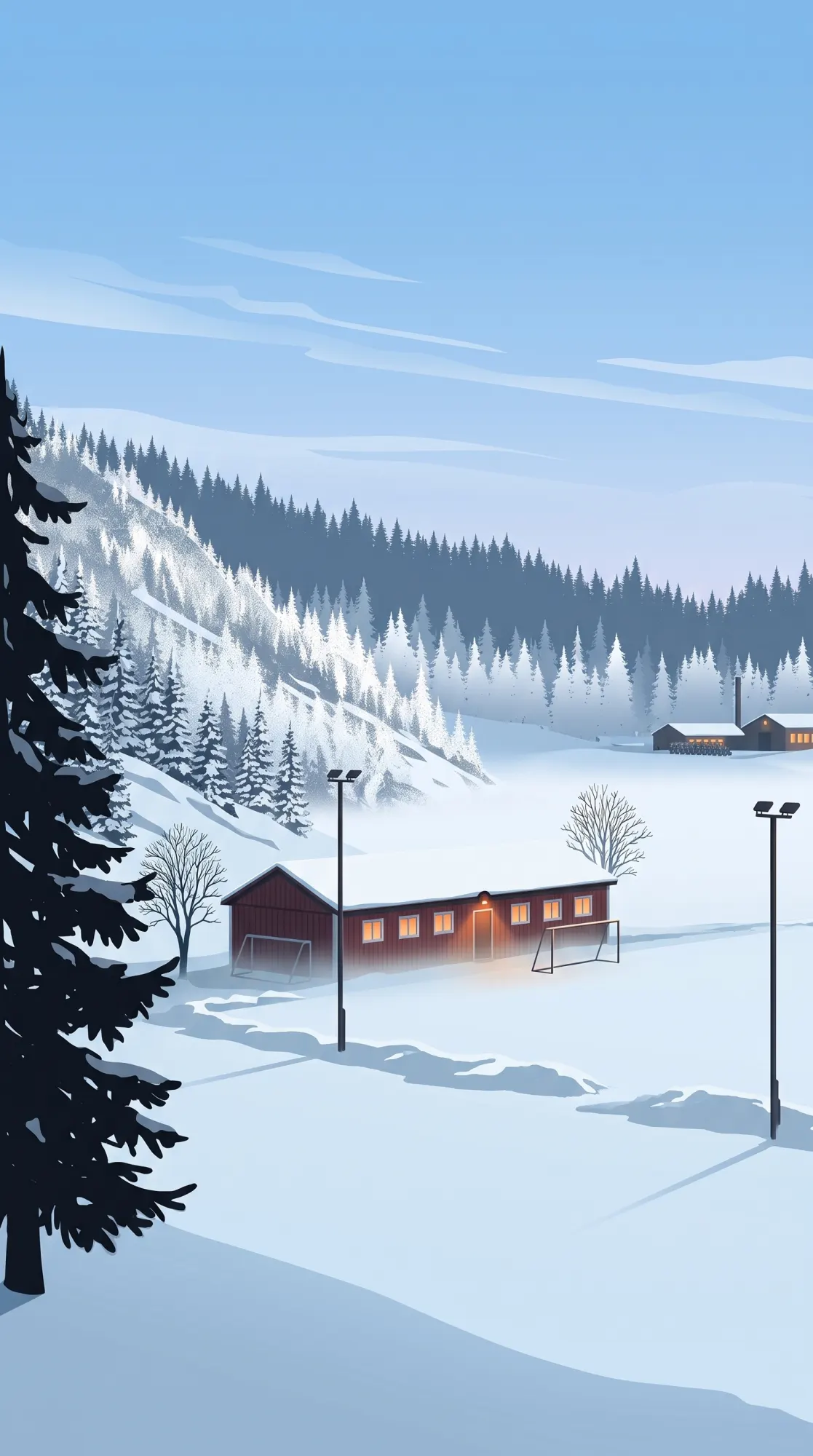 Kolbottnen i Lesjöfors, omgiven av snö och skog